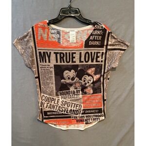 Mickey & Minnie Mouse Shirt Womens Medium Cap Sleeve Curved Hem Blouse Disney